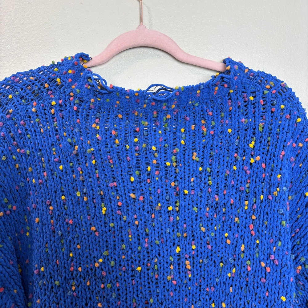 Adora Speckled Blue Super‎ Soft Knit Sweater Women Size Medium M Distressed Hem - Picture 8 of 13